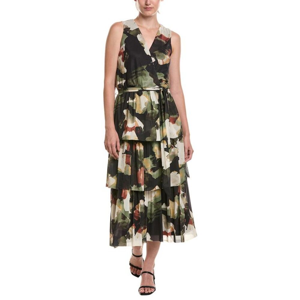 Anne Klein Womens  Surplice Tiered Midi Dress, Green